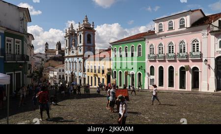 A view of the people in the street in the beautiful town of Salvador de Bahia, Brazil Stock Photo