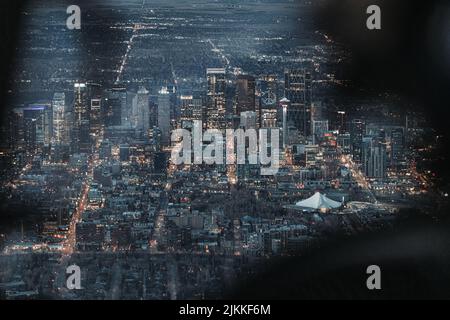 Aerial view of the downtown core and surrounding area at night. Stock Photo