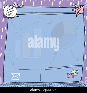 Message important présenté à l'écran avec des graphiques, des graphiques et des informations essentielles par e-mail affichées sur Note avec des flèches. Critique Illustration de Vecteur