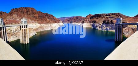 A panorama view of the Hoover Dam reservoir, Lake Mead Stock Photo