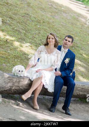 Un jeune couple à la séance photo de mariage dans le parc Banque D'Images