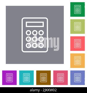 La calculatrice présente des icônes plates sur des arrière-plans carrés de couleur simples Illustration de Vecteur