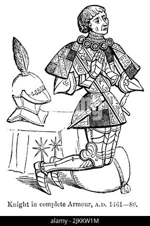 Knight in Complete Armor, A.D. 1461-80, Illustration du livre, « John Cassel's Illustrated History of England, Volume II », texte de William Howitt, Cassell, Petter et Galpin, Londres, 1858 Banque D'Images