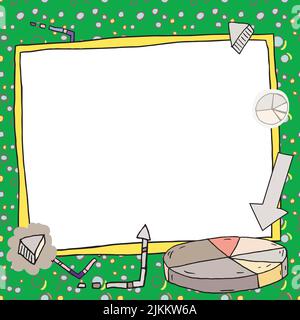 Message important présenté sur le tableau de présentation avec des tableaux et des flèches. Informations de base écrites dans le cadre avec graphiques. Critique Illustration de Vecteur