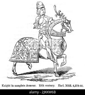 Knight in Complete Armor, 15th Century, Illustration du livre, « John Cassel's Illustrated History of England, Volume II », texte de William Howitt, Cassell, Petter et Galpin, Londres, 1858 Banque D'Images