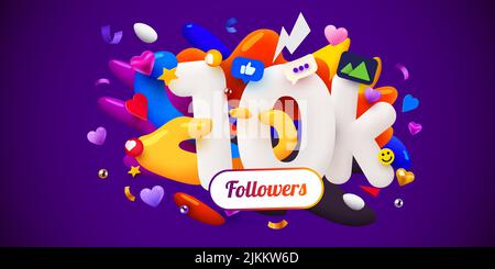 10k ou 10000 abonnés Merci. Réseau social amis, abonnés, utilisateur Web Merci de célébrer les abonnés ou les abonnés. Illustration vectorielle Illustration de Vecteur