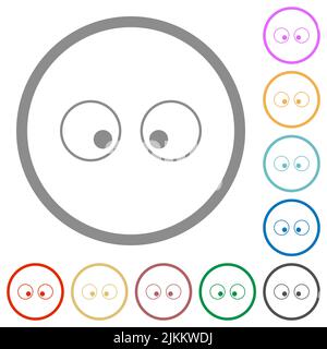 Observer les yeux pour délimiter les icônes de couleur plate dans des contours ronds sur fond blanc Illustration de Vecteur