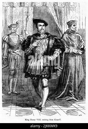 Le roi Henry VIII, qui prend sa retraite du conseil, Illustration du livre, « John Cassel's Illustrated History of England, Volume II », texte de William Howitt, Cassell, Petter et Galpin, Londres, 1858 Banque D'Images