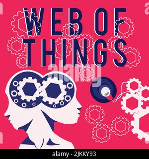 Inspiration montrant le signe Web des objets. Concept d'affaires technologie Internet en ligne communication moderne du service de données deux chefs avec COGS montrer Banque D'Images