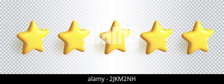 Cinq étoiles de couleur jaune doré brillant. Concept de réussite et de feedback du client. Réalisations pour les jeux. Note élevée du client concernant l'employé professionnel de Illustration de Vecteur