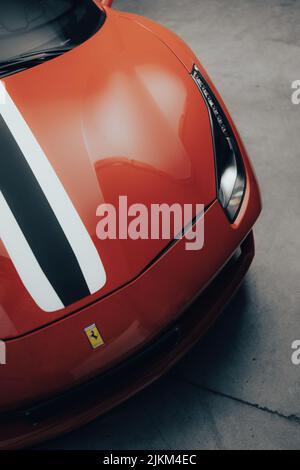 a vertical shot of beautiful front of a Ferrari 488 GTB Stock Photo