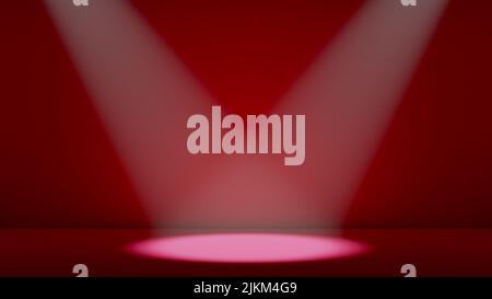Deux projecteurs au centre du podium ou de la scène rouge Banque D'Images