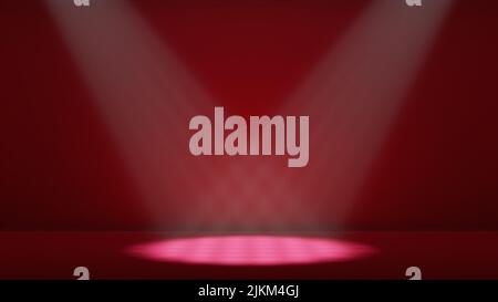 Deux projecteurs au centre du podium ou de la scène rouge Banque D'Images