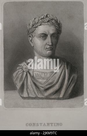 Constantine I le Grand (Gaius Flavius Valerius Constantinus) (ca. 272 - 337). Empereur romain. Portrait. Gravure. 'Historia Universal)', par César Cantú. Volume II, 1854. Banque D'Images
