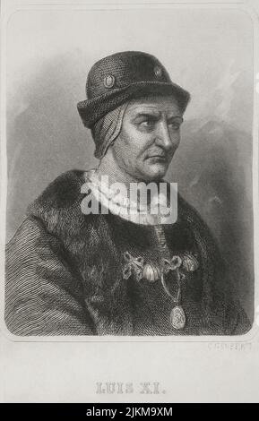 Louis XI (1423-1483), surnommé « le prudent ». Roi de France (1461-1483). Portrait. Gravure par Geoffroy. 'Historia Universal', par César Cantú. Volume IV, 1856. Auteur: Charles Geoffroy (1819-1882). Graveur français. Banque D'Images