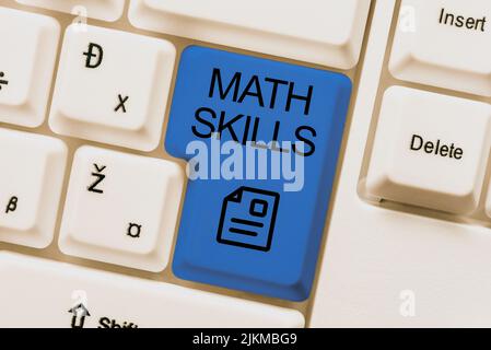 Affiche présentant des compétences mathématiques. Idée d'affaires commencer à apprendre comment compter les nombres ajouter diviser utiliser l'équation -48941 Banque D'Images