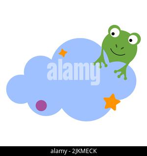 Bande dessinée grenouille sur un nuage. Bonne nuit, thème berceuse. Vecteur isolé sur fond blanc. Illustration de Vecteur