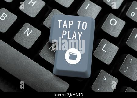 Texte montrant l'inspiration appuyez pour jouer. Mot écrit sur touchez l'écran pour commencer à jouer à un jeu ou autre chose -48734 Banque D'Images