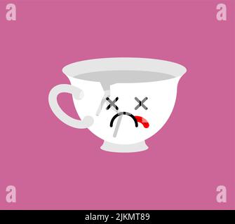 Une tasse de dessin animé cassée. Une tasse fissurée avec un visage triste. Illustration vectorielle Illustration de Vecteur