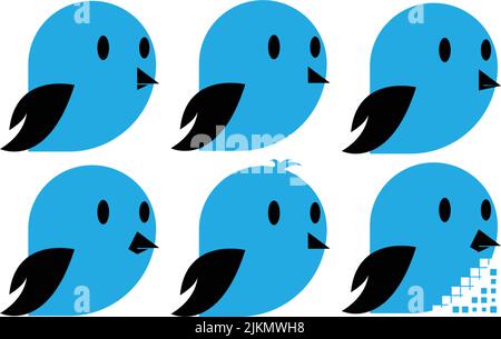 Un groupe de six icônes d'oiseau bleu disposées en deux rangées Illustration de Vecteur