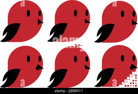Un groupe de six icônes d'oiseaux rouges disposées en deux rangées Illustration de Vecteur