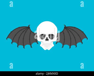 Crâne avec ailes de chauve-souris signe de Satan. Squelette de tête de diable Illustration de Vecteur