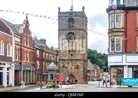 Tour de l'horloge Morpeth 17th Century, place du marché, Morpeth, Northumberland, Angleterre, Royaume-Uni Banque D'Images