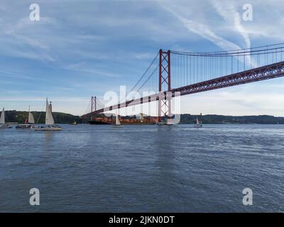 A beautiful shot of The 25 de Abril Bridge Stock Photo