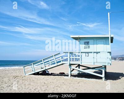 A lifeguard beach tower on a Californian beach Stock Photo