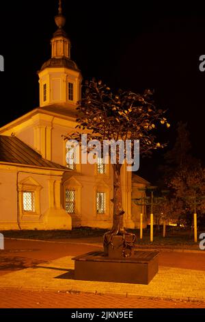 Vue nocturne d'un pommier forgé dans le centre de Vologda, Russie. Banque D'Images