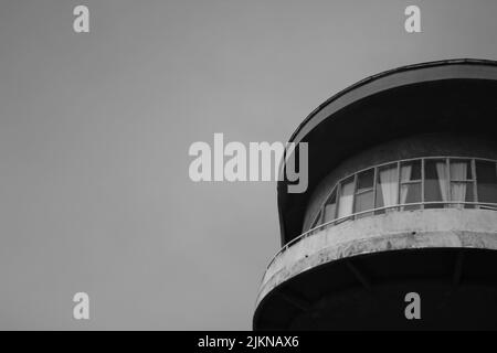 A grayscale shot of the House of Writers Rest House near Lake Sevan, Armenia Stock Photo