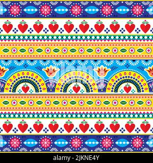 Motif vectoriel d'art des camions indien et pakistanais sans couture, motif traditionnel inspiré des camions Jingle avec coeurs et fleurs anf Illustration de Vecteur