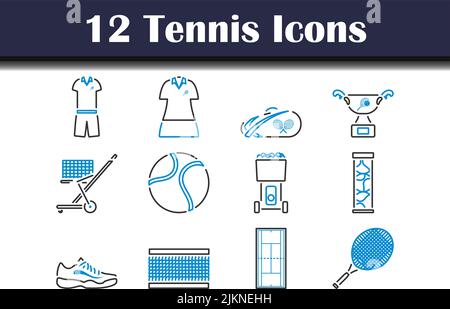 Jeu d'icônes de tennis. Contour gras modifiable avec Color Fill Design. Illustration vectorielle. Illustration de Vecteur