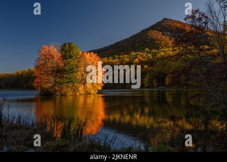 Une belle vue sur le paysage des sommets du lac Otter en automne lors d'une belle journée ensoleillée en Virginie, aux États-Unis Banque D'Images