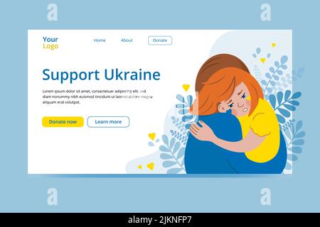 Support Ukraine concept web. Femme embrassant un enfant Illustration de Vecteur