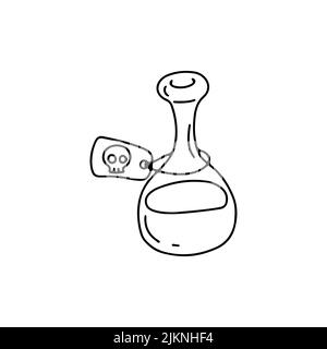 Bouteille verte avec poison ou potion. Illustration d'Halloween avec dessin au trait à la main. Illustration de Vecteur