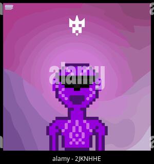 personnage de dessin animé dans un dessin vectoriel en pixels utilisant un arrière-plan rempli de couleur Illustration de Vecteur