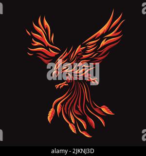 Un magnifique Phoenix lumineux isolé sur fond noir Illustration de Vecteur