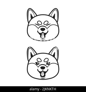 Mignon shiba chien visage icône ensemble chien race japonaise. Illustration de Vecteur