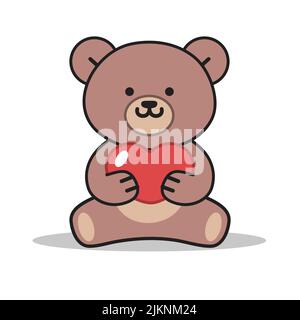 Teddybear tenant le vecteur cardiaque. Saint-Valentin adorable personnage de dessin animé pour que je t'aime message. Illustration de Vecteur
