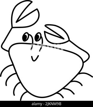 Joli crabe vectoriel avec les yeux et le sourire. Livre de coloriage pour les enfants avec des créatures marines. Illustration en style doodle isolée sur fond blanc Illustration de Vecteur