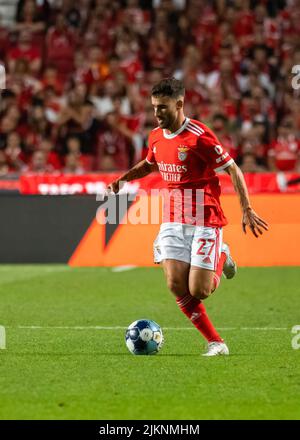 Lisbonne, Portugal. 03rd août 2022. Rafala Silva de Benfica vu en action lors du match de qualification de la Ligue des champions de l'UEFA 3rd entre SL Benfica et le FC Midtjylland au stade Estadio da Luz. Note finale; SL Benfica 4:1 FC Midtjylland. Crédit : SOPA Images Limited/Alamy Live News Banque D'Images