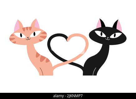 Couple mignon de chats avec queues formant un coeur Illustration de Vecteur