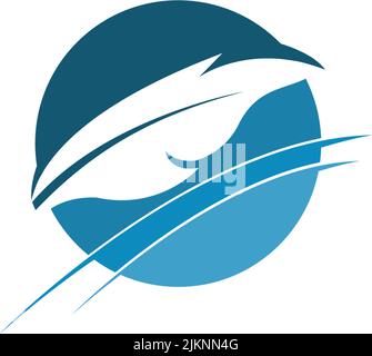 Icône d'une plume sur un cercle bleu isolé sur un fond blanc Illustration de Vecteur