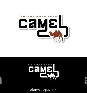 Camel Typographie avec illustration de vecteur de chameau pour l'inspiration de conception de logo d'étiquette de compagnie Illustration de Vecteur