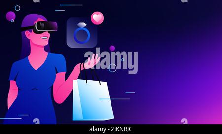 Shopping à Metaverse. Femme en VR lunettes d'achat de substance Illustration. Illustration vectorielle Illustration de Vecteur