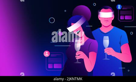 Faire la fête dans Metaverse. Faire des amis ou aimer dans VR Illustration. Illustration vectorielle Illustration de Vecteur