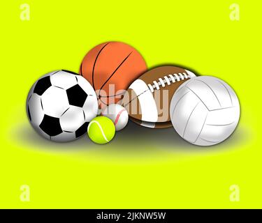 Different set of balls, football ,basketball , and more Banque D'Images