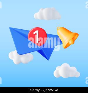 3D Plan papier avec cloche et message de notification Illustration de Vecteur