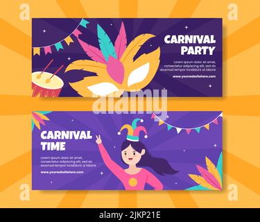 Happy Carnival Party horizontal Banner Template dessin animé d'arrière-plan Illustration vectorielle Illustration de Vecteur